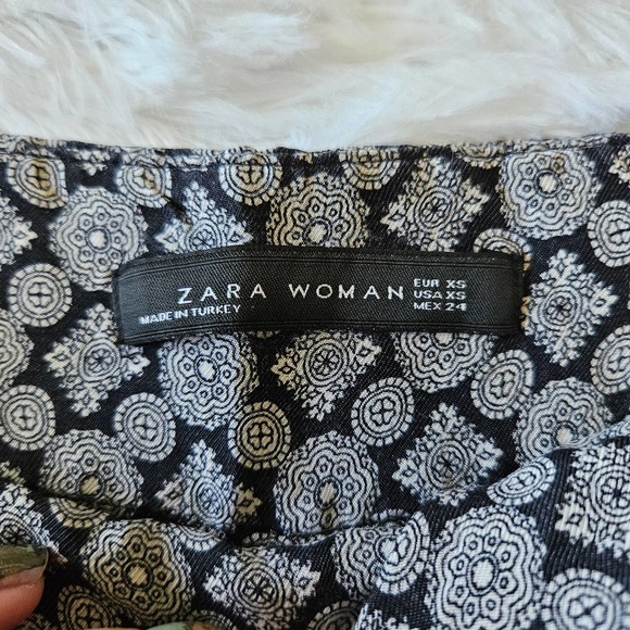 Zara‎ Woman Navy Blue & White Mosaic Pattern Wide Leg High Rise Pant. Size XS - Picture 5 of 9